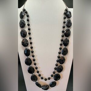 ESMOR CHUNKY DOUBLE STRAND BLACK BEADED NECKLACE
